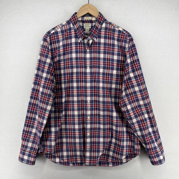 J.CREW Shirt Mens L 2-Ply Yarns Plaid Button Up Secret Wash Organic Cotton Blue - Picture 2 of 14